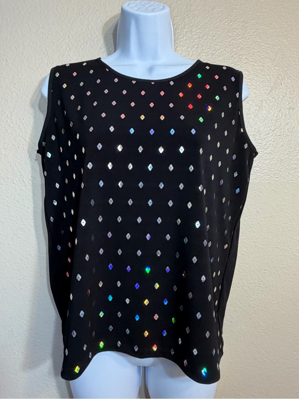 Black Loose fit Sleeveless Diamond Sequin Rave Top